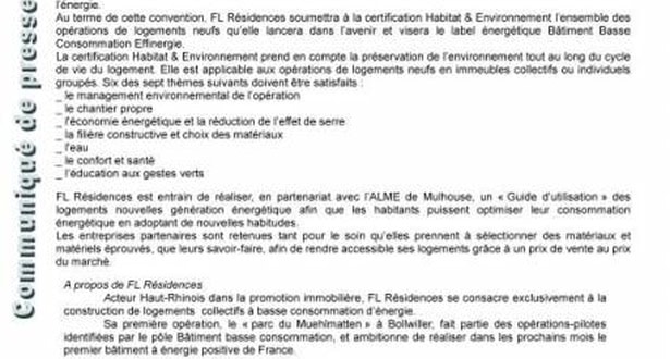 FL Résidences adopte la certification EFFINERGIE