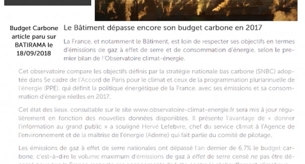 Newsletter 15 - Le Bâtiment dépasse encore son budget carbone en 2017